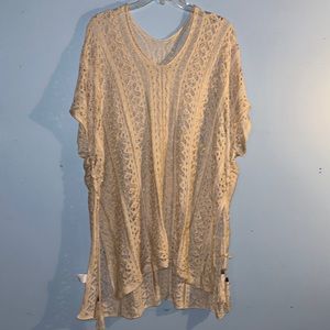 Boho hippie tan crochet vest cover up side ties oversized